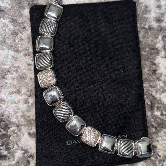 Vintage David Yurman 1-Row Linear Chiclet Bracelet Sterling Silver w/Diamonds - Picture 4 of 15